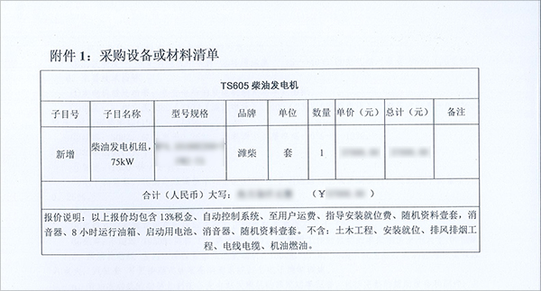 75kw濰柴柴油發(fā)電機(jī)組采購(gòu)清單